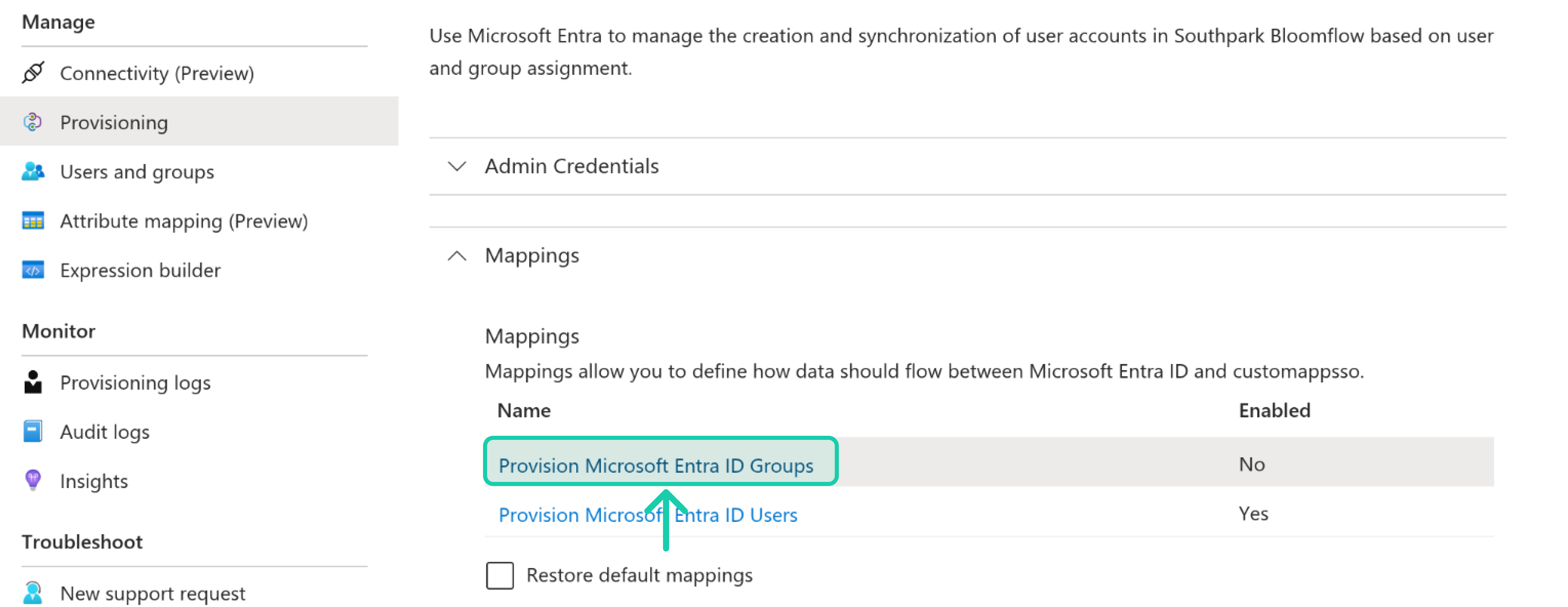 select the groups mapping option