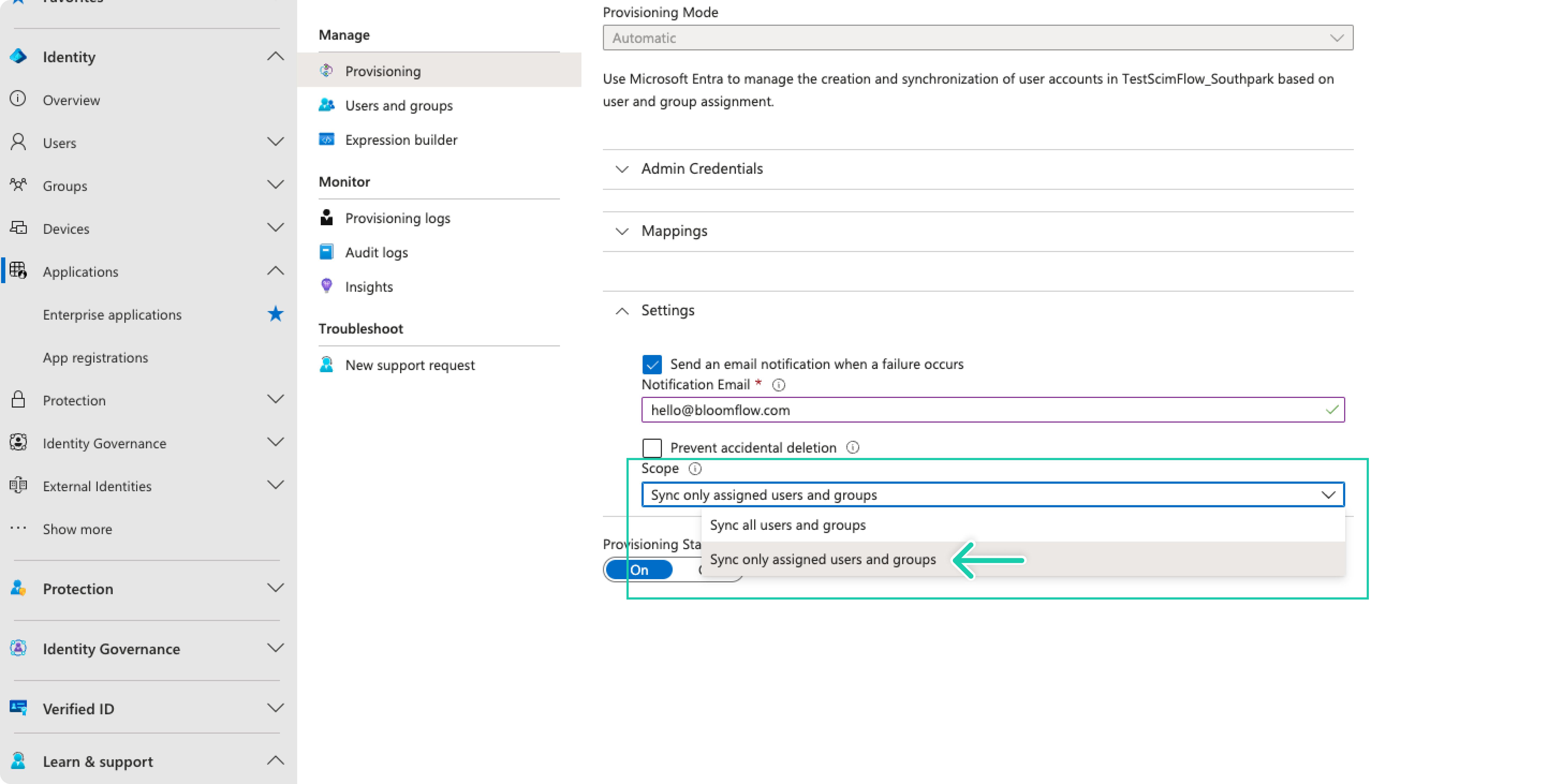 enable provisioning
